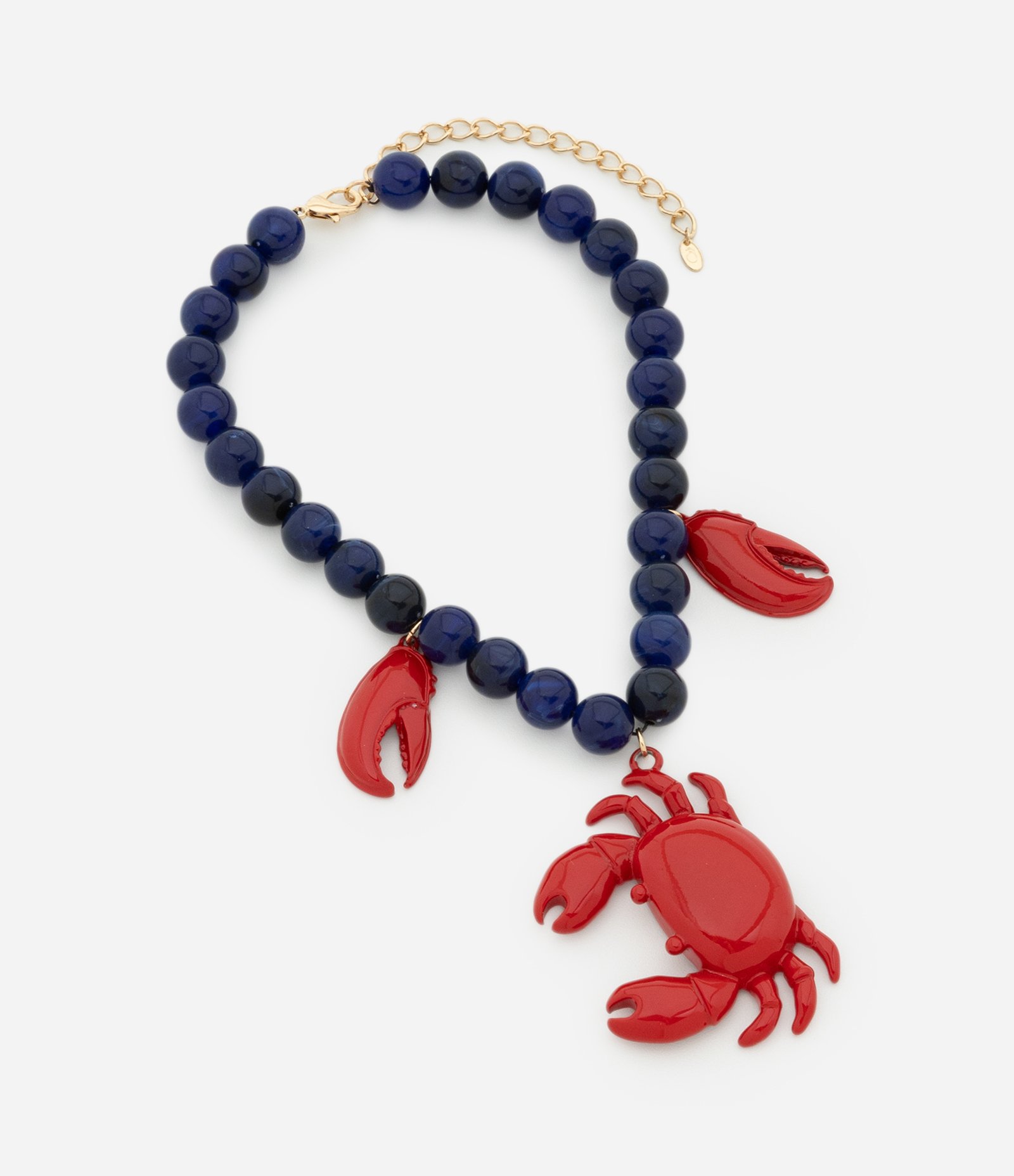 Maxi Colar com Esferas e Pingente de Caranguejo Bicolor Azul/Vermelho 2