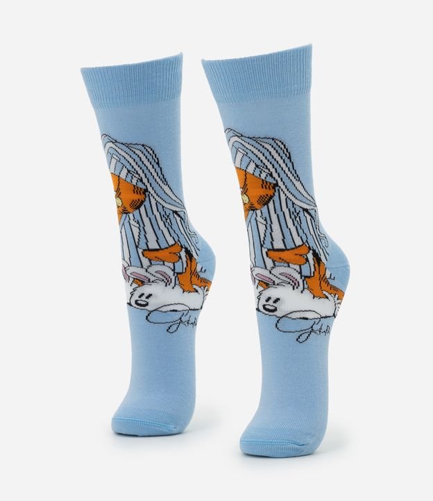 Meia Cano Alto em Algodão com Estampa Garfield de Pijama