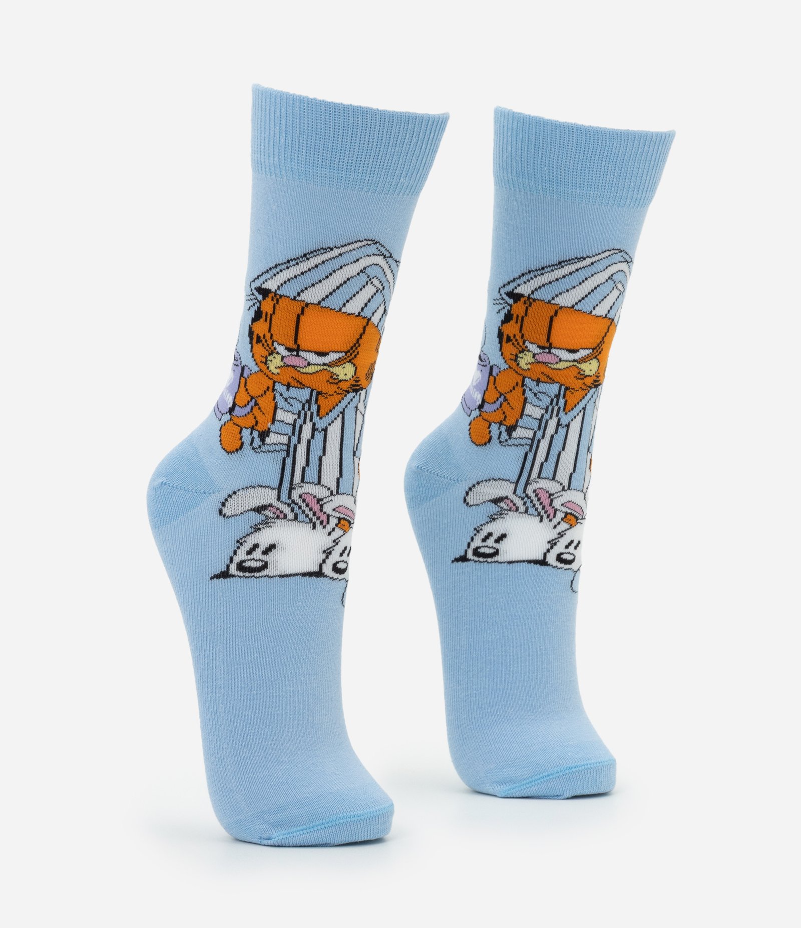 Meia Cano Alto em Algodão com Estampa Garfield de Pijama Azul 2