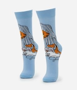 Meia Cano Alto em Algodão com Estampa Garfield de Pijama