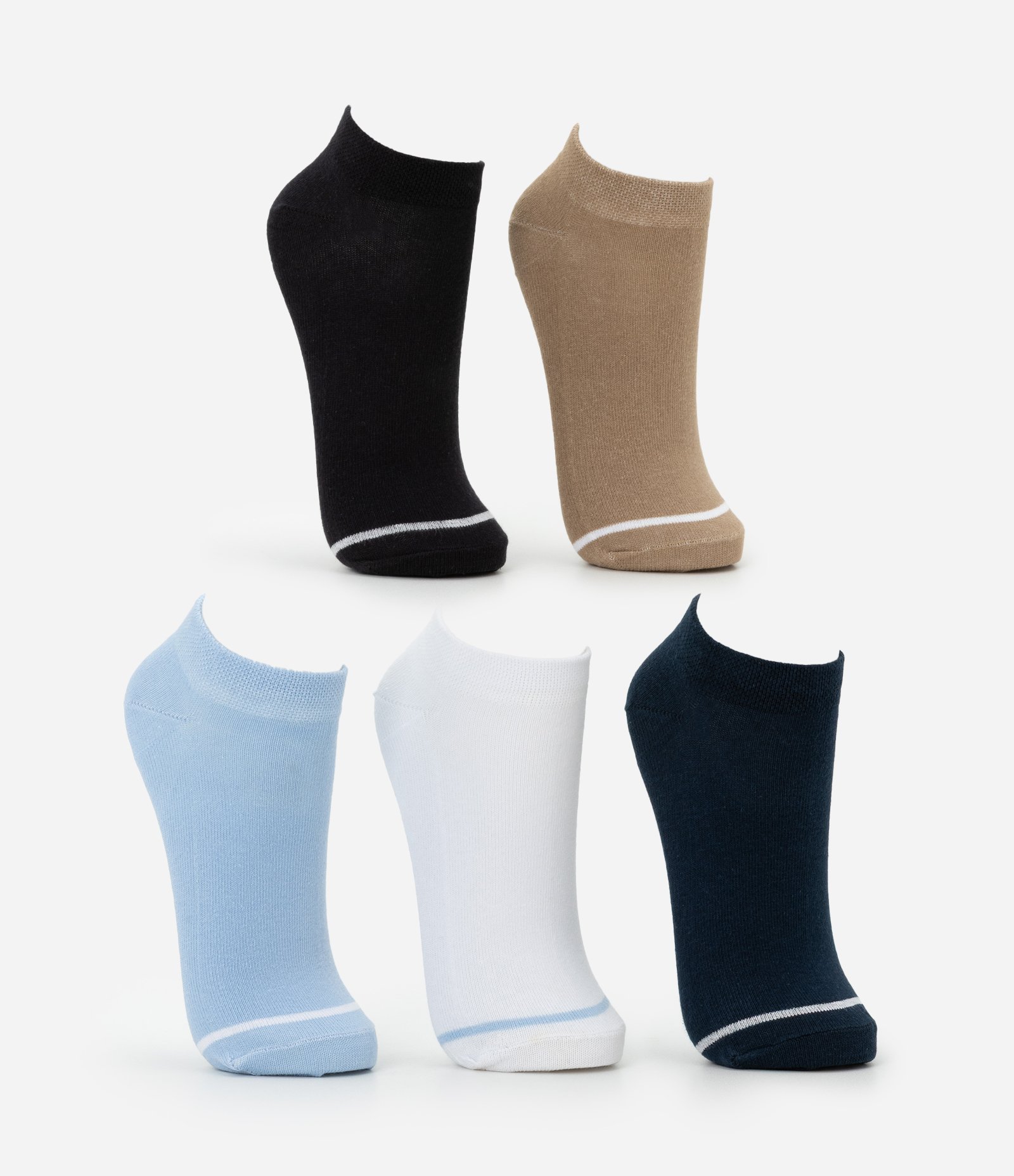 Kit 05 Meias Cano Baixo Esportivas em Algodão com Listra nos Dedos Multicores 2