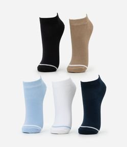 Kit 05 Meias Cano Baixo Esportivas em Algodão com Listra nos Dedos