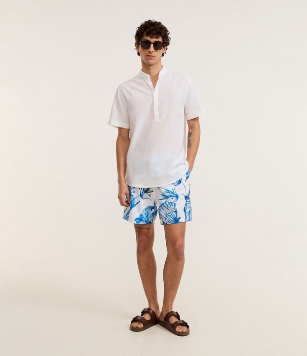 Bermuda de Banho em Microfibra com Estampa Conchas Aquarela