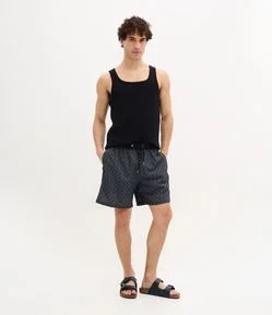 Bermuda de Banho em Microfibra com Estampa  Geométrica