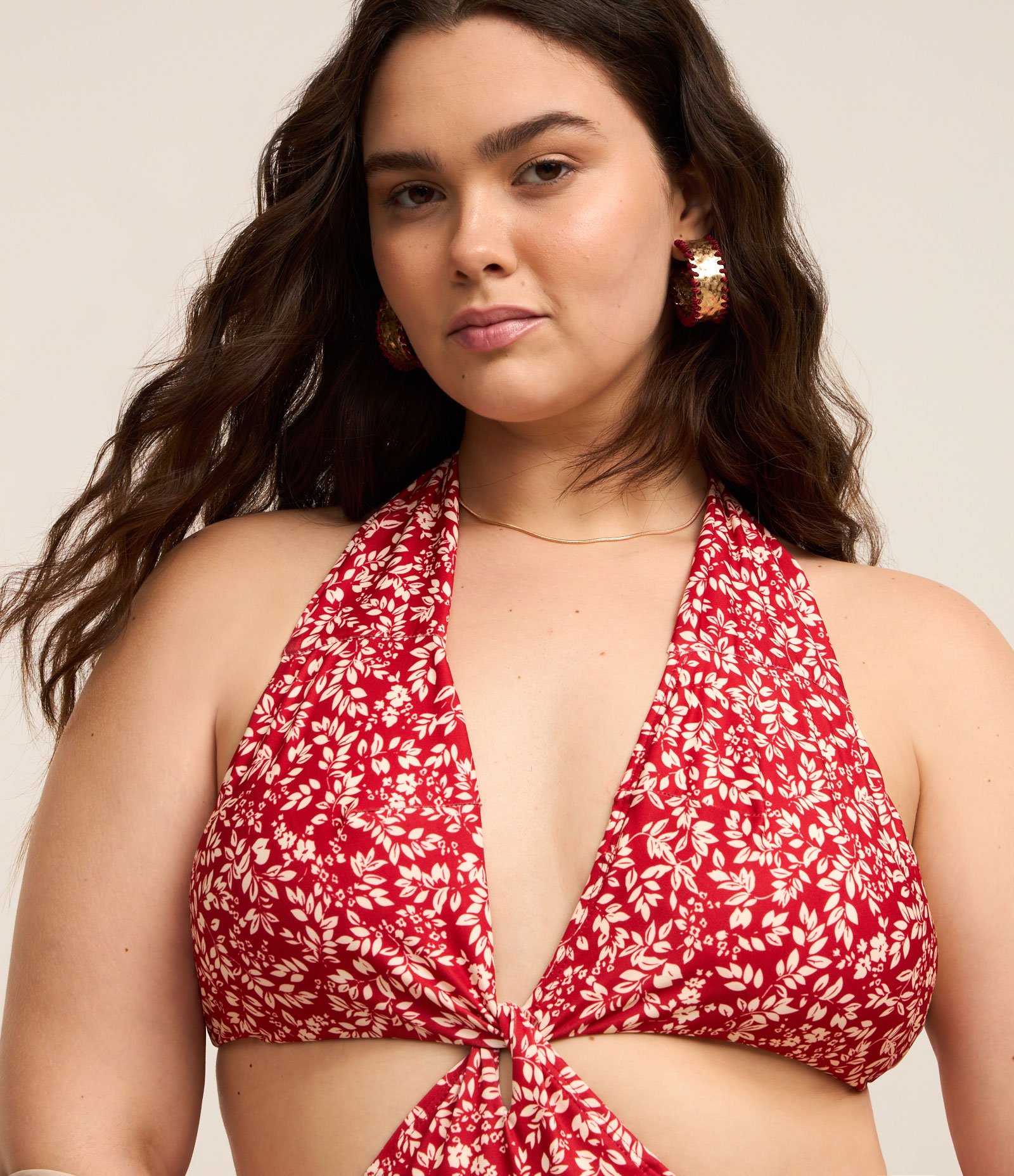 Maiô com Bojo Triângulo em Microfibra com Estampa Floral Liberty Curve & Plus Size Vermelho 3