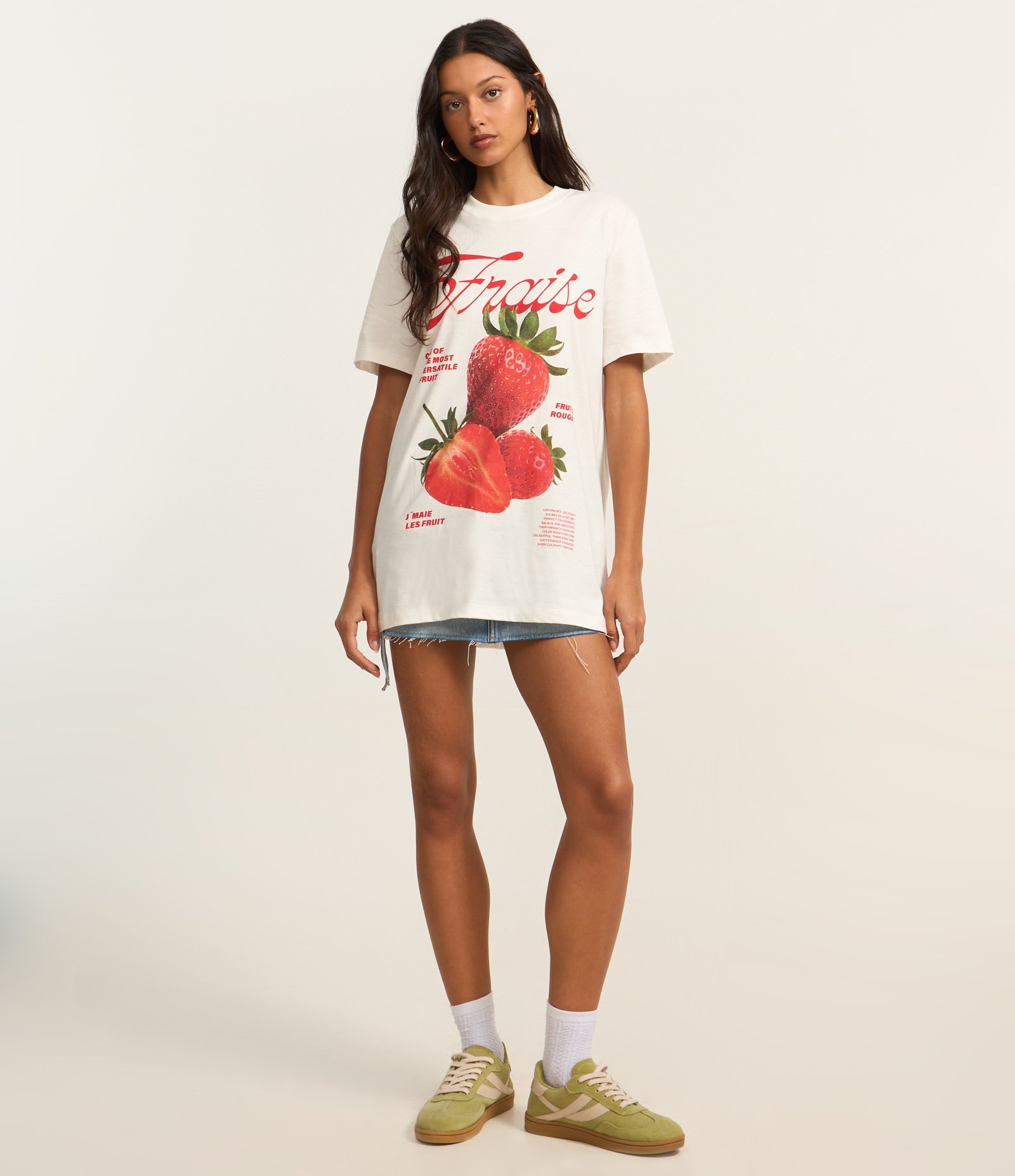 Camiseta Alongada em Algodão com Estampa Fraise Branco 2