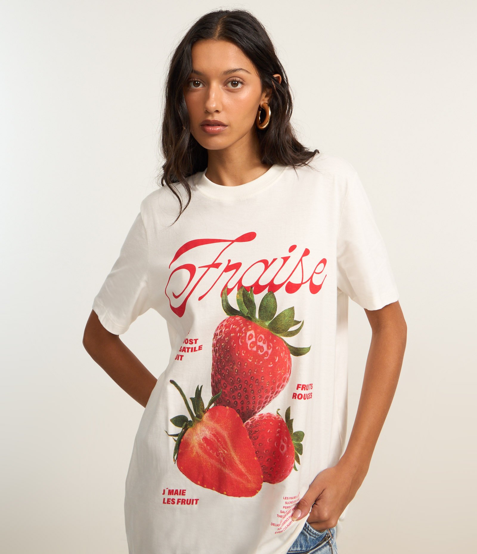 Camiseta Alongada em Algodão com Estampa Fraise Branco 3