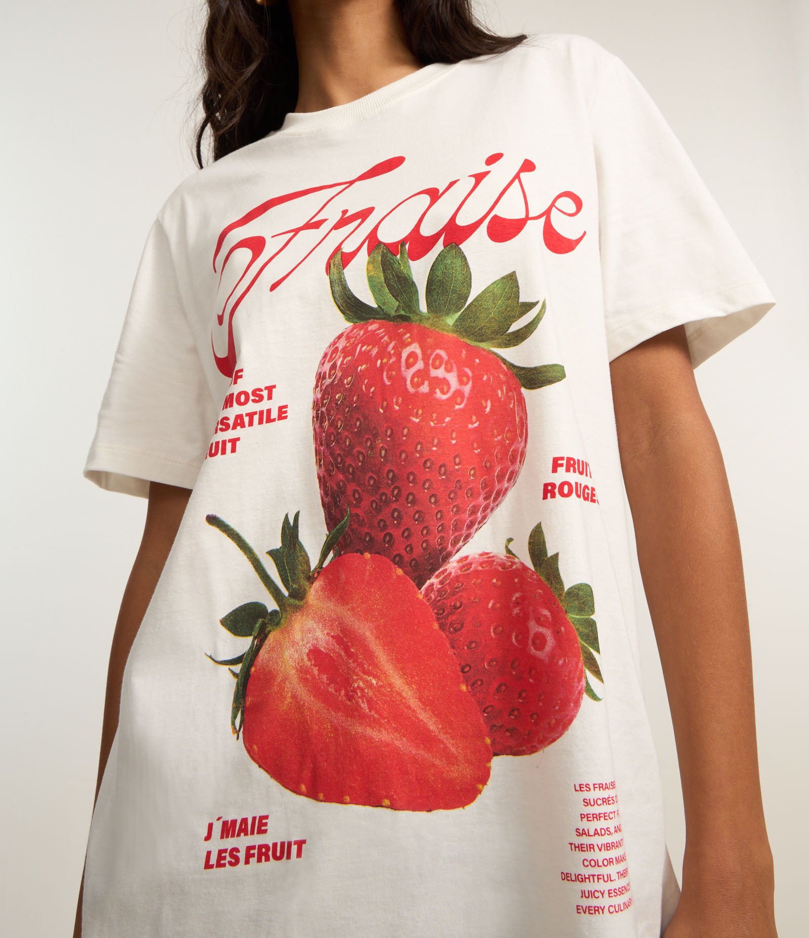 Camiseta Alongada em Algodão com Estampa Fraise Branco 4