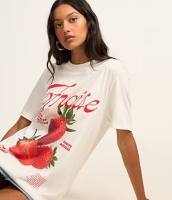 Camiseta Alongada em Algodão com Estampa Fraise
