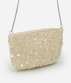 Bolsa Transversal Pequena em Paetês e Miçangas e Alça de Corrente