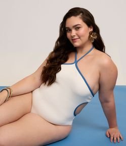 Maiô Halter em Microfibra Texturizada com Fio Duplo Curve & Plus Size