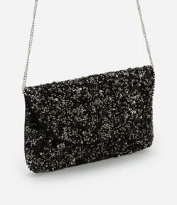 Bolsa Pequena com Alça Transversal com Paetês e Miçangas