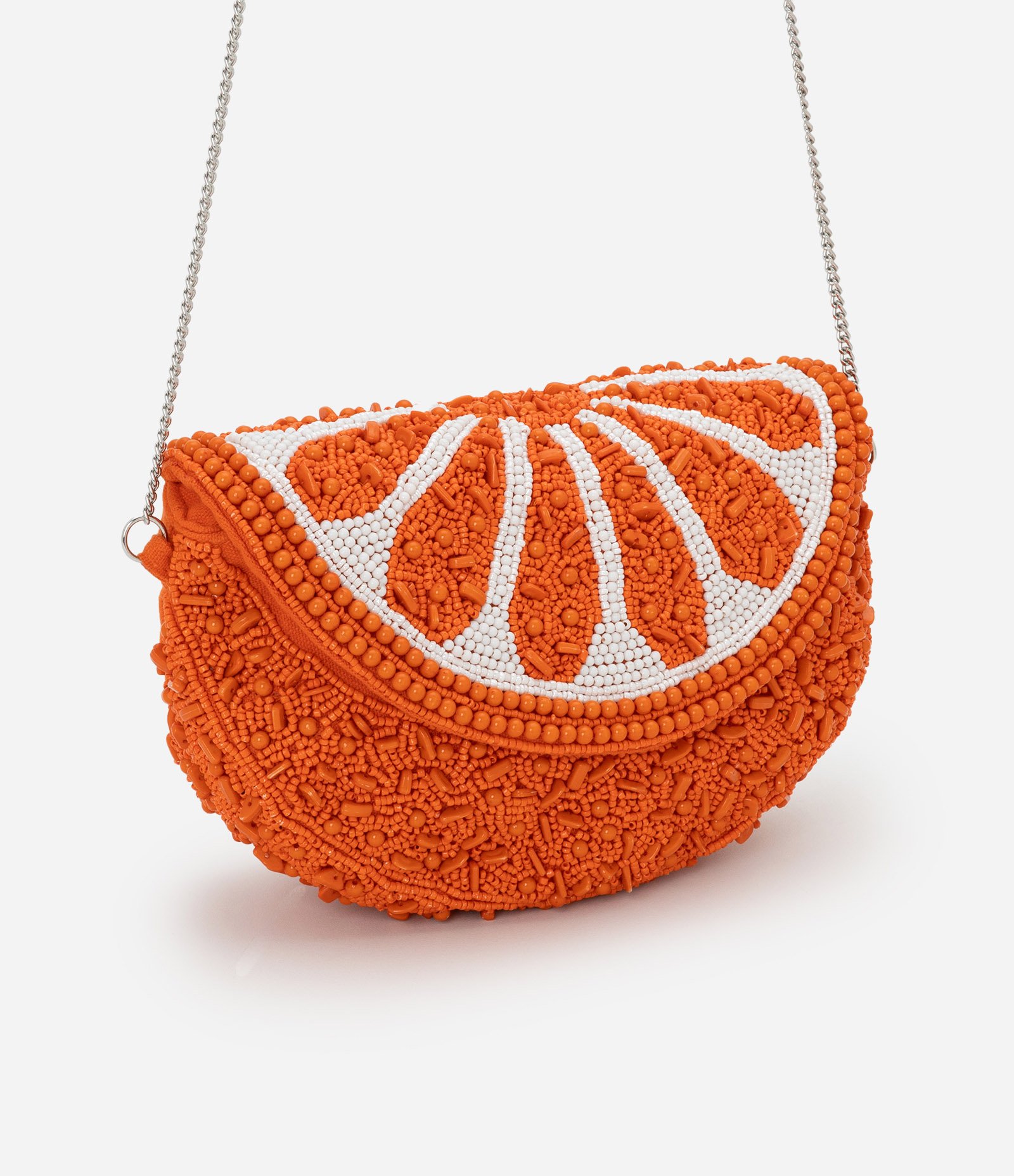 Bolsa Hobo em Miçanga com Alça Transversal e Tampa de Laranja Laranja 1