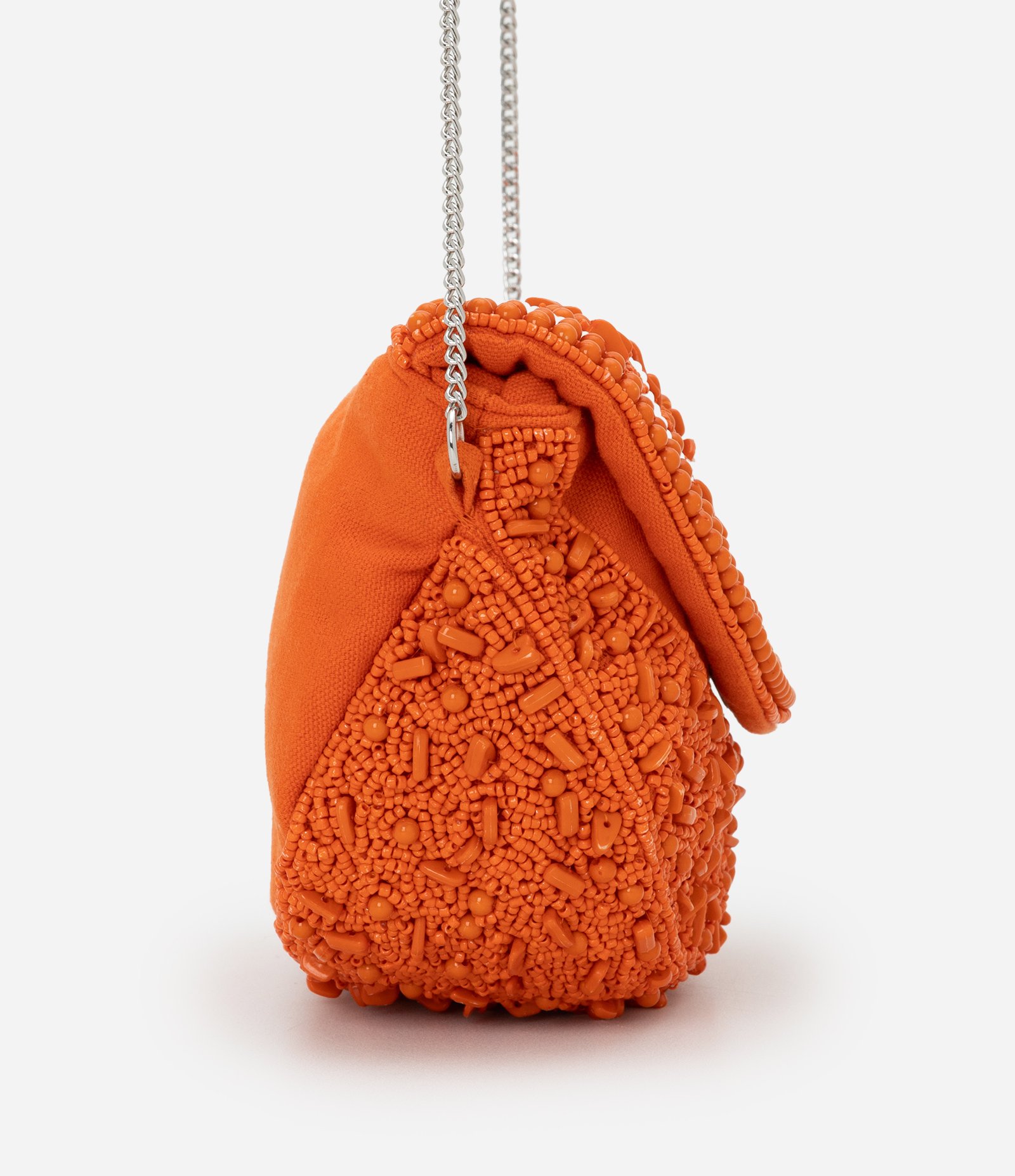 Bolsa Hobo em Miçanga com Alça Transversal e Tampa de Laranja Laranja 2