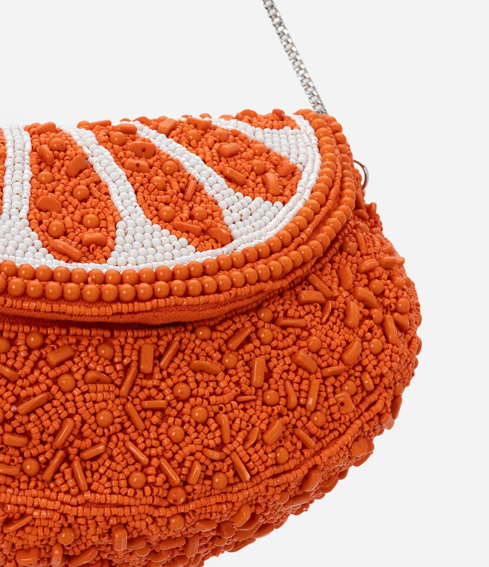 Bolsa Hobo em Miçanga com Alça Transversal e Tampa de Laranja Laranja 4