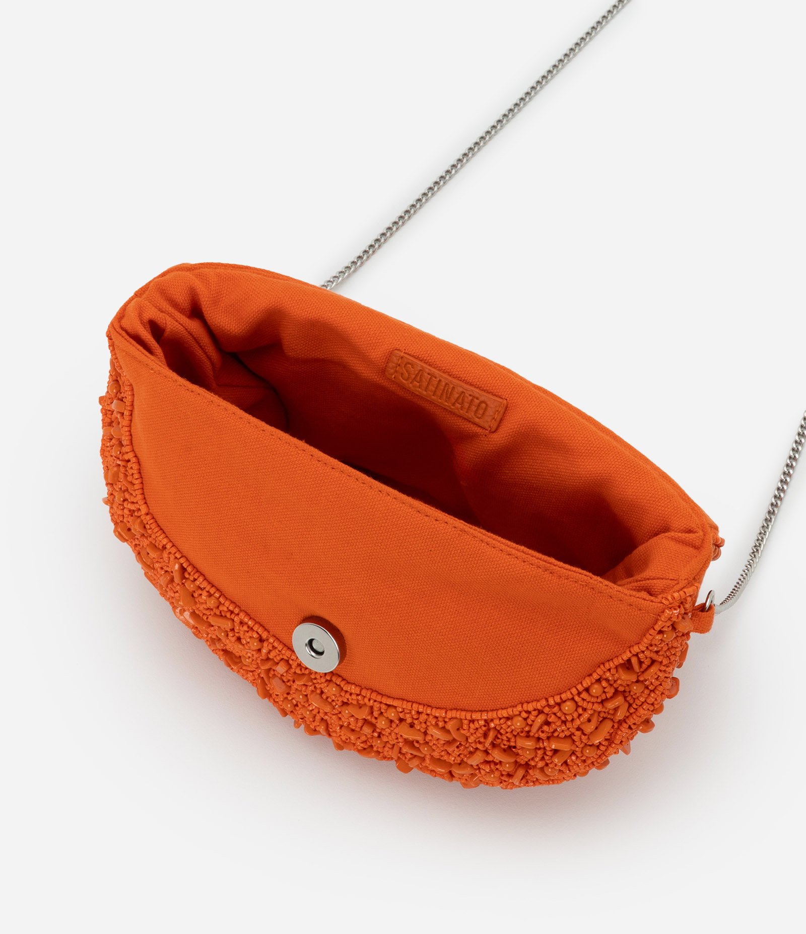 Bolsa Hobo em Miçanga com Alça Transversal e Tampa de Laranja Laranja 5