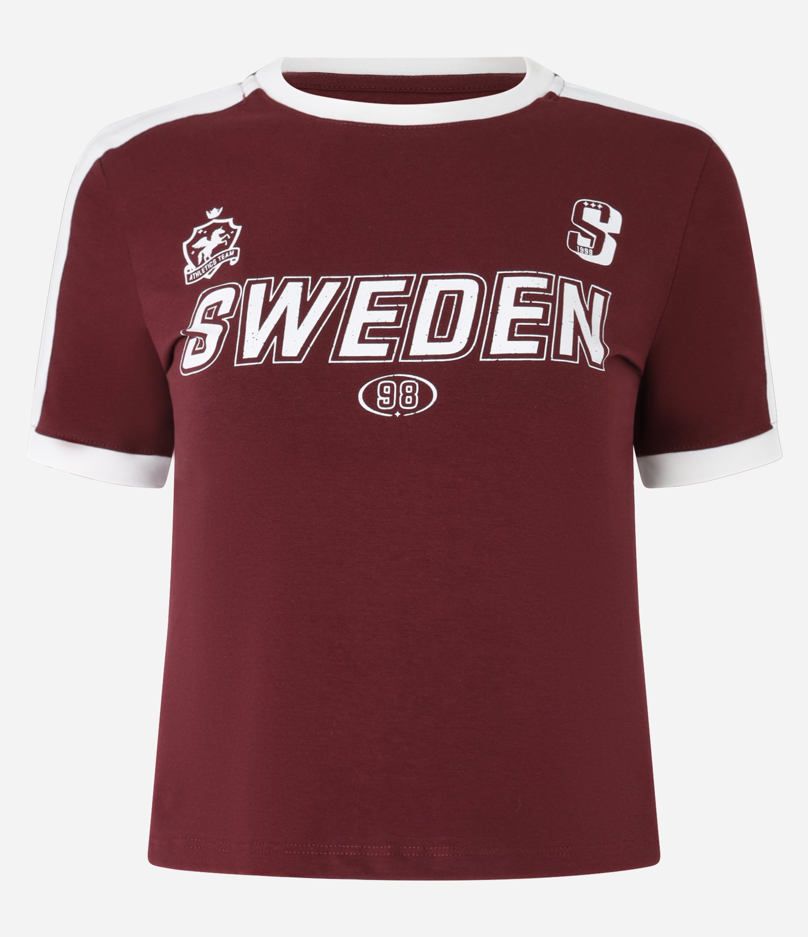 Blusa New T-shirt em Algodão com Lettering Sweden Bordô 5
