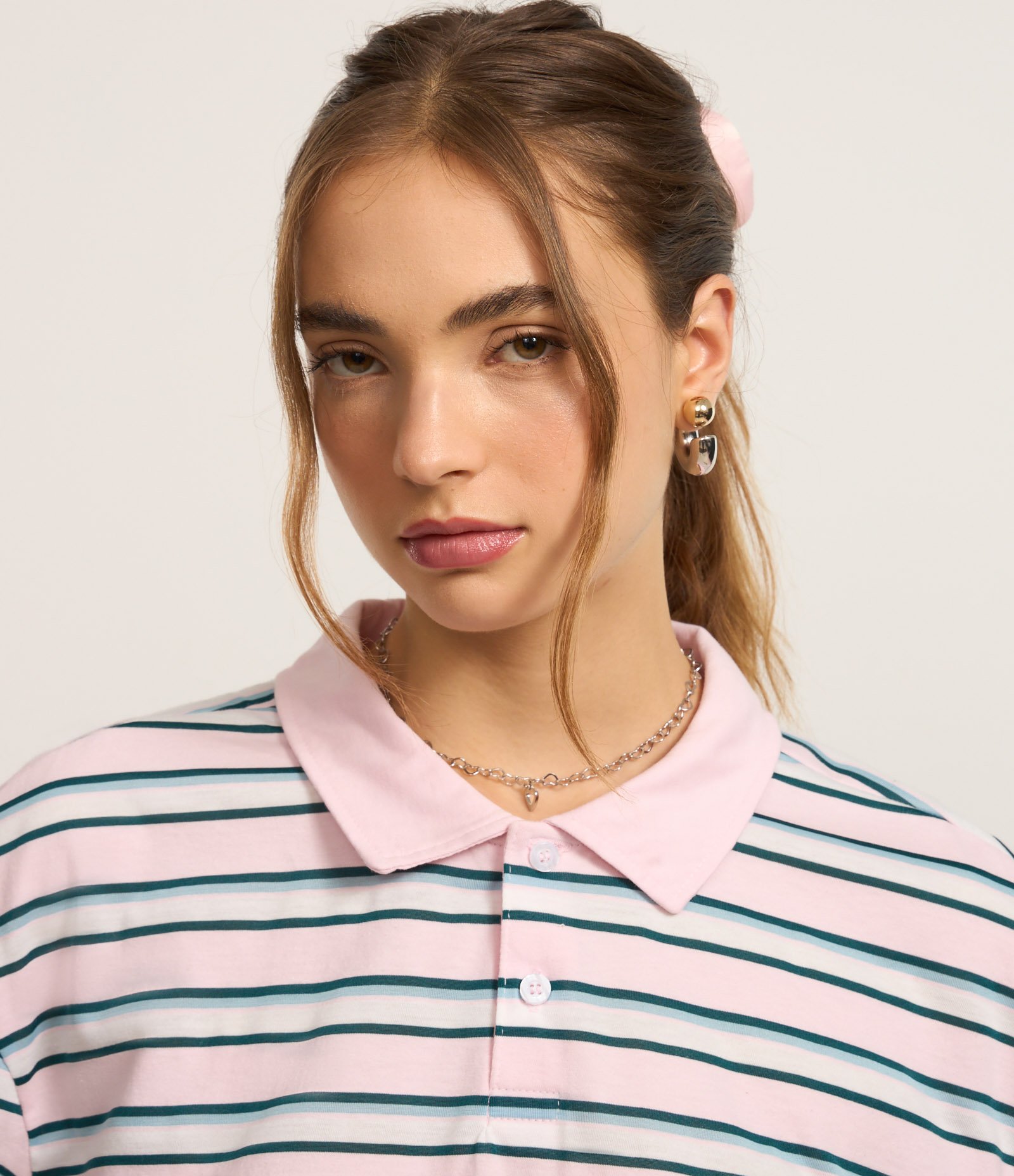 Camiseta em Malha com Gola Polo e Estampa de Listras Branco 4