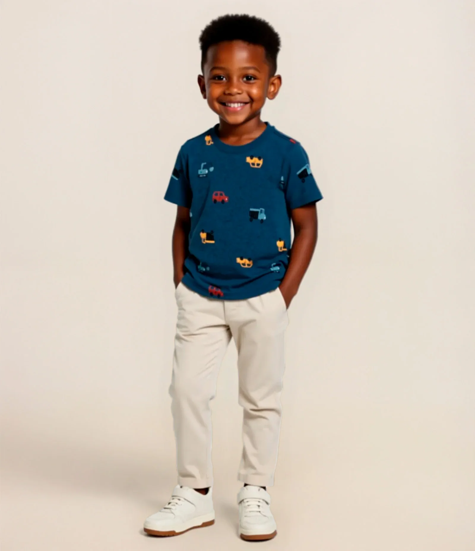 Camiseta Infantil com Estampa Carrinhos - Tam 1 a 6 Anos Azul 1