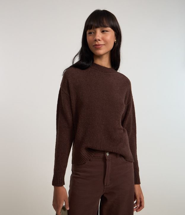 Suéter em Tricô Mousse com Barra Mullet