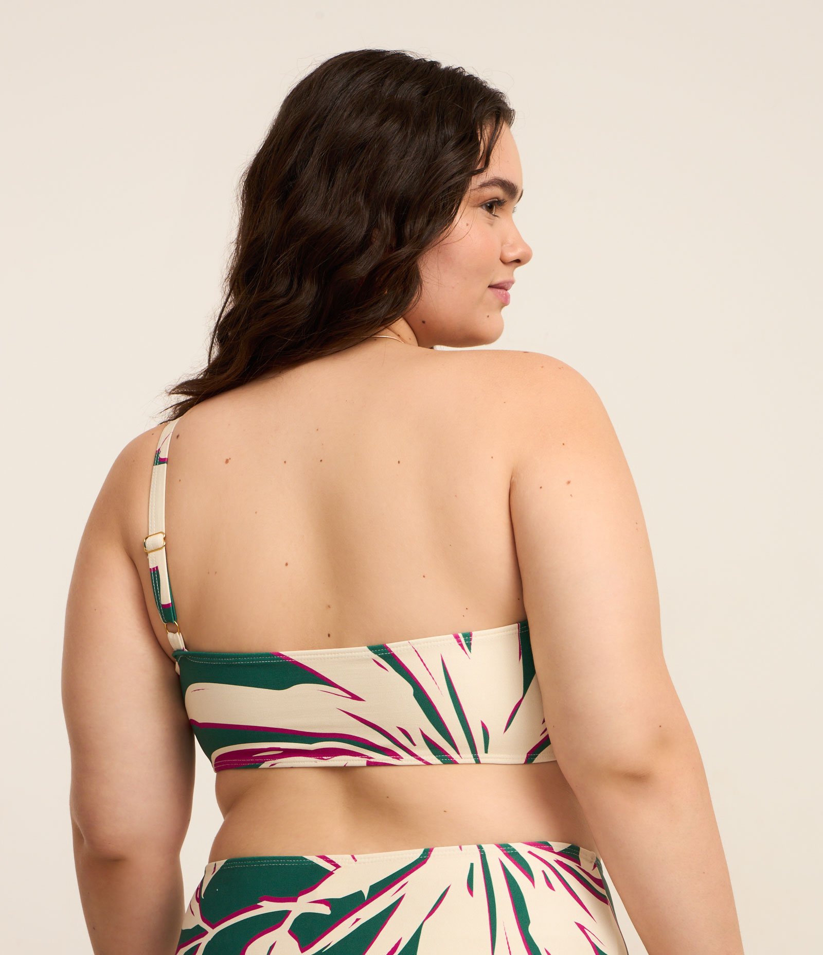 Biquíni Top Ombro Só em Microfibra com Estampa de Folhagem Curve & Plus Size Verde 4