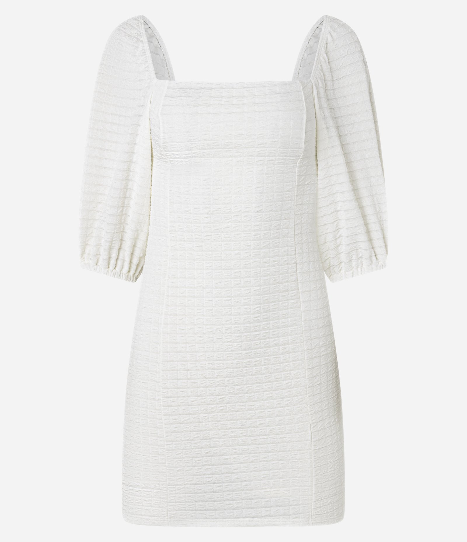 Vestido Curto Texturizado com Manga Bufante Off White 5
