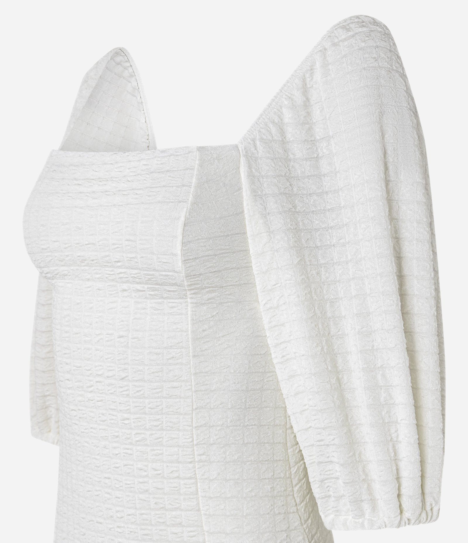 Vestido Curto Texturizado com Manga Bufante Off White 6
