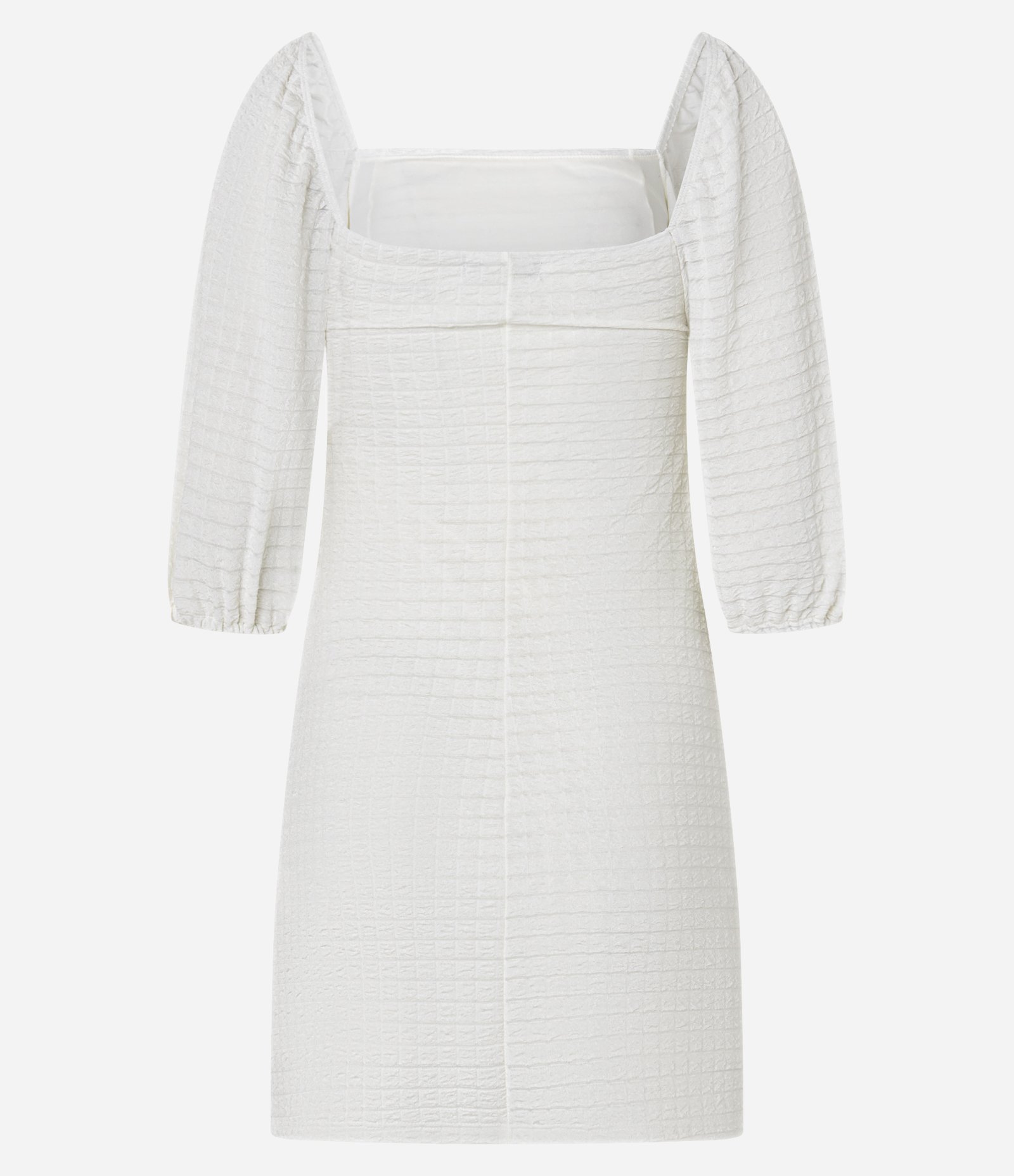 Vestido Curto Texturizado com Manga Bufante Off White 7