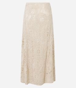 Saia Long Midi em Tricô com Ponto Teia e Recortes