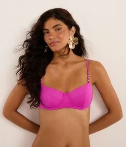 Biquíni Top Meia Taça em Microfibra com Aviamentos nas Alças