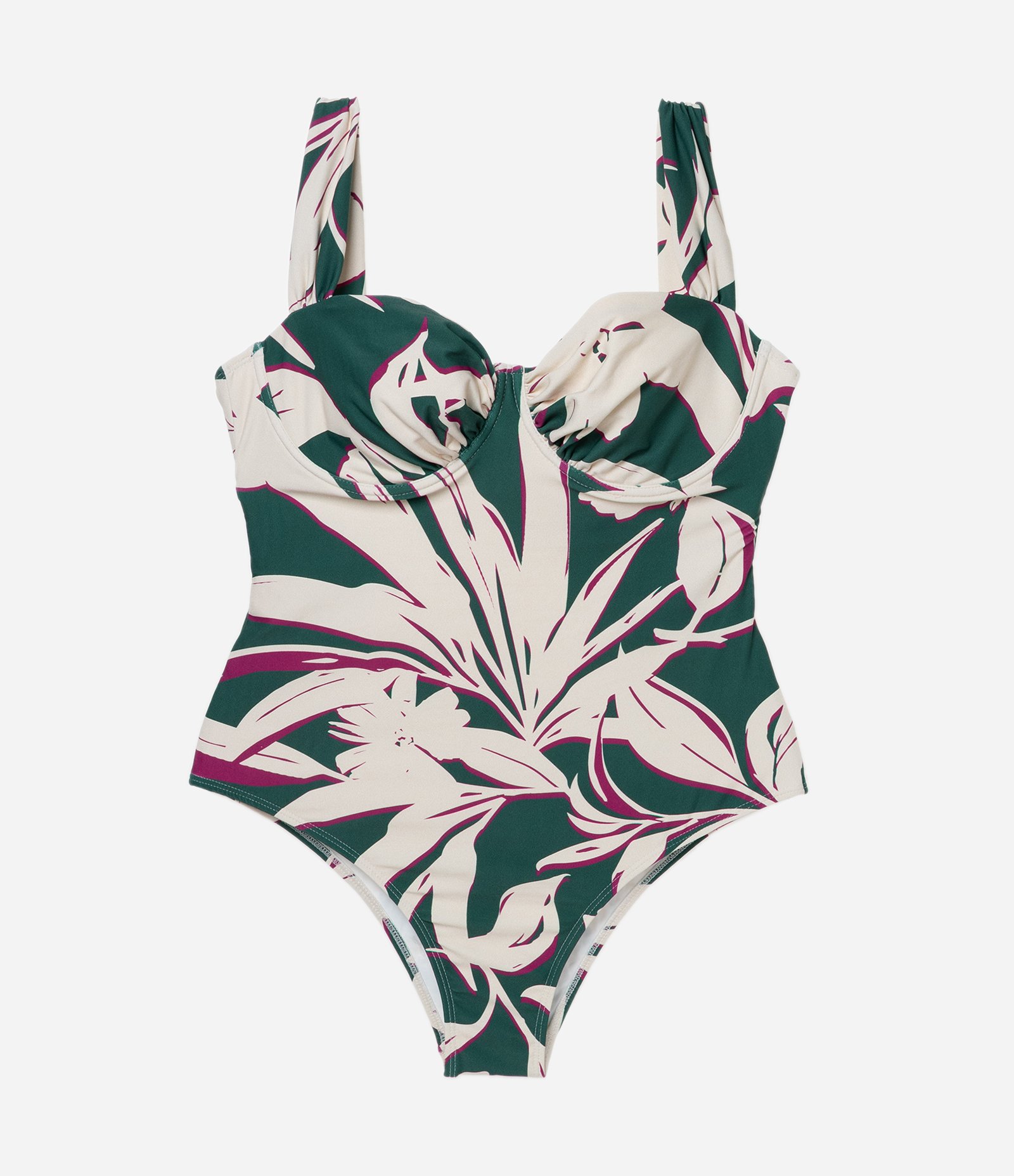 Maiô Meia Taça em Microfibra com Estampa Folhagem e Alça Larga Curve & Plus Size Verde 5