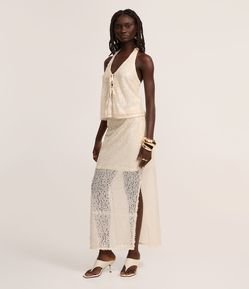 Saia Reta Long Midi em Paetê com Meio Forro