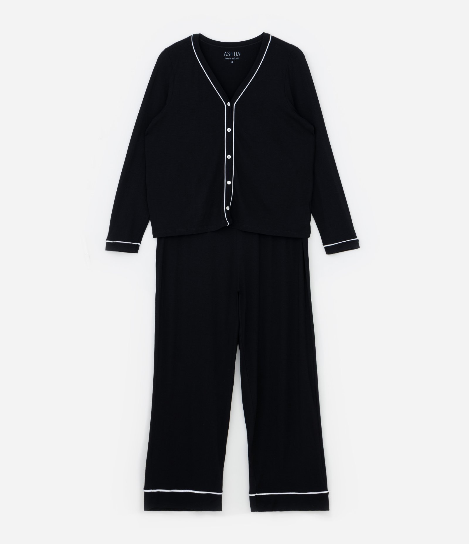 Pijama Longo Viscolycra Detalhes de Listras Curve & Plus Size Preto 5