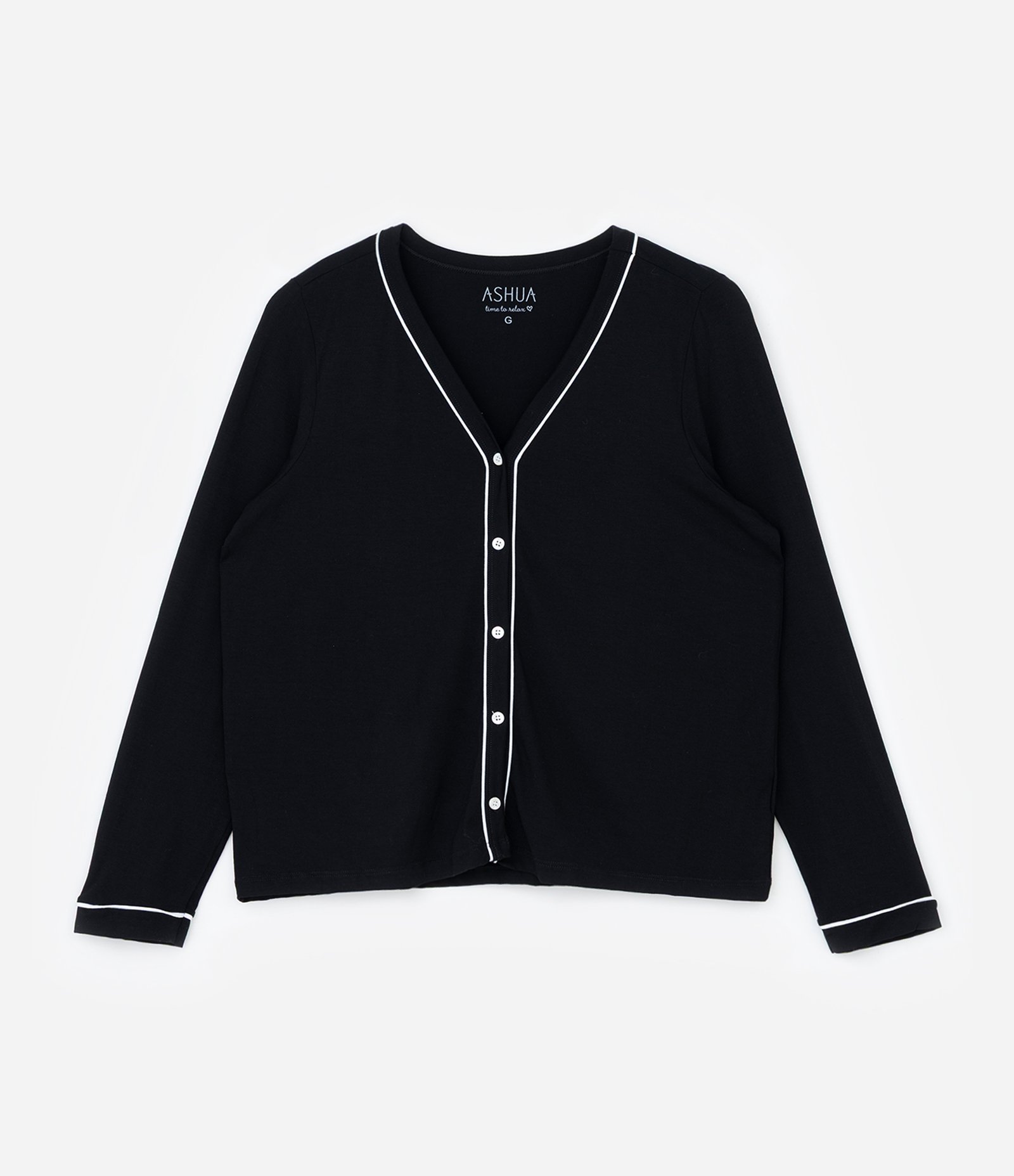 Pijama Longo Viscolycra Detalhes de Listras Curve & Plus Size Preto 11