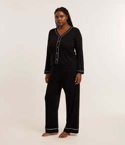 Pijama Longo Viscolycra Detalhes de Listras Curve & Plus Size