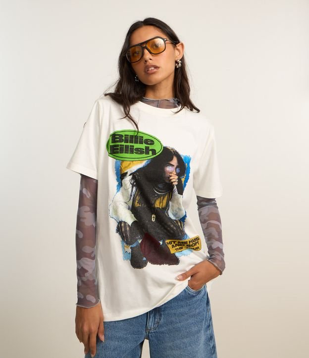 Camiseta Alongada em Algodão com Estampa Billie Eilish