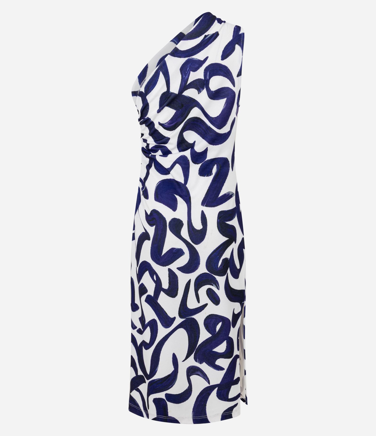 Vestido Midi Ombro Só em Crepe com Estampa Abstrata Azul/Branco 2