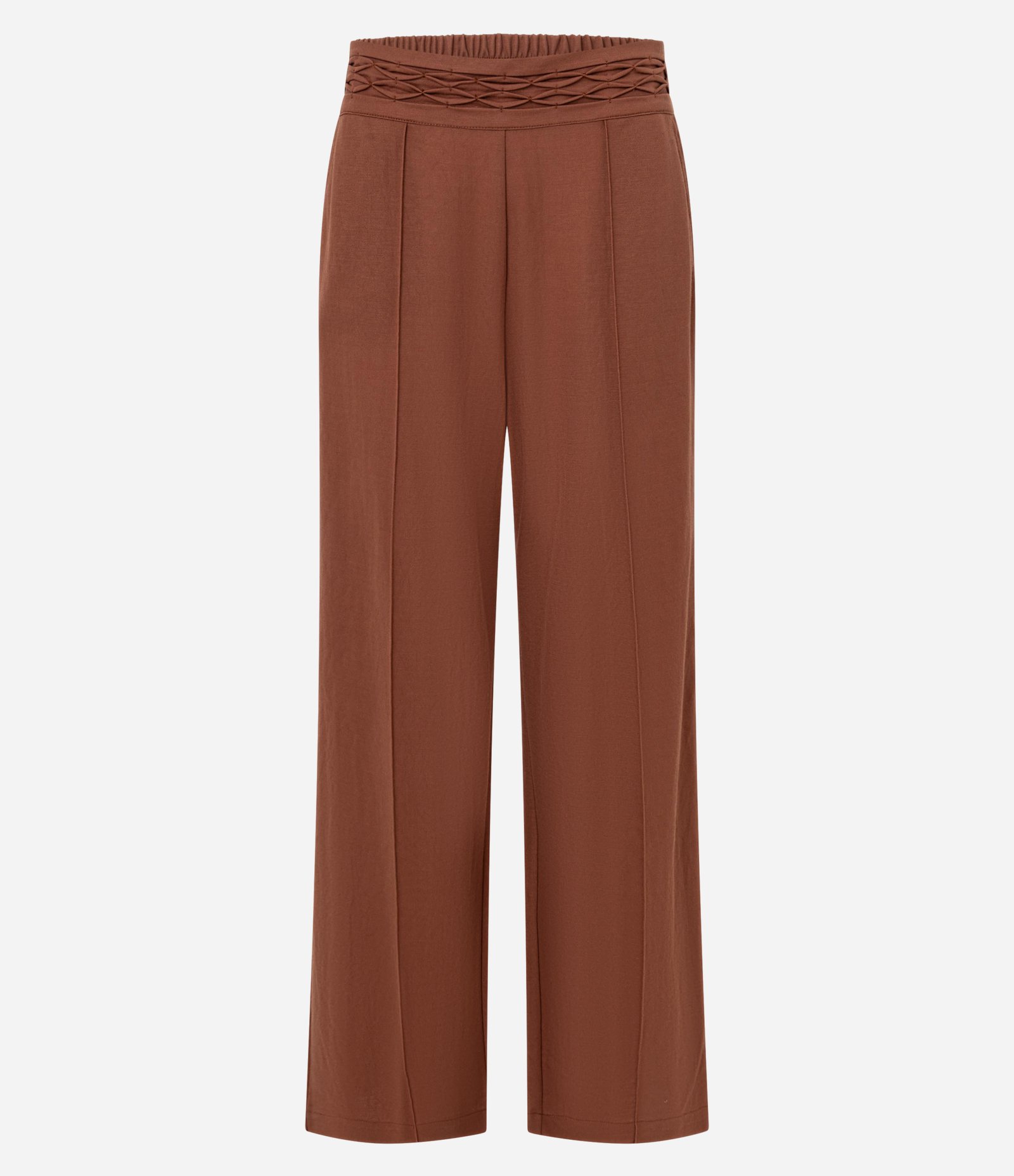 Calça Reta em Orly com Elástico e Cós Trabalhado Marrom 5