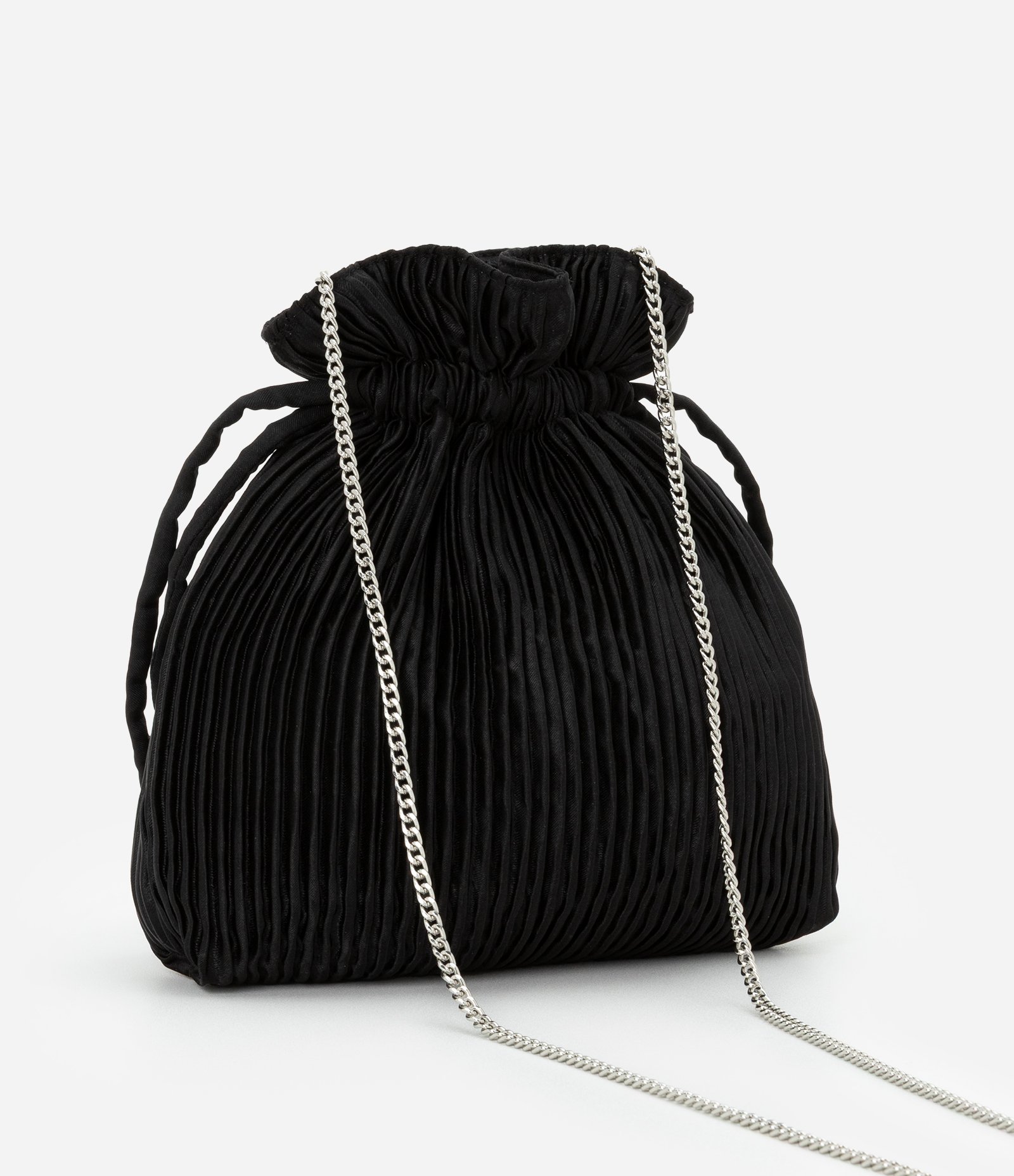 Bolsa Bucket Pequena Acetinada com Bordados de Lagosta e Caranguejo em Miçangas Preto 3