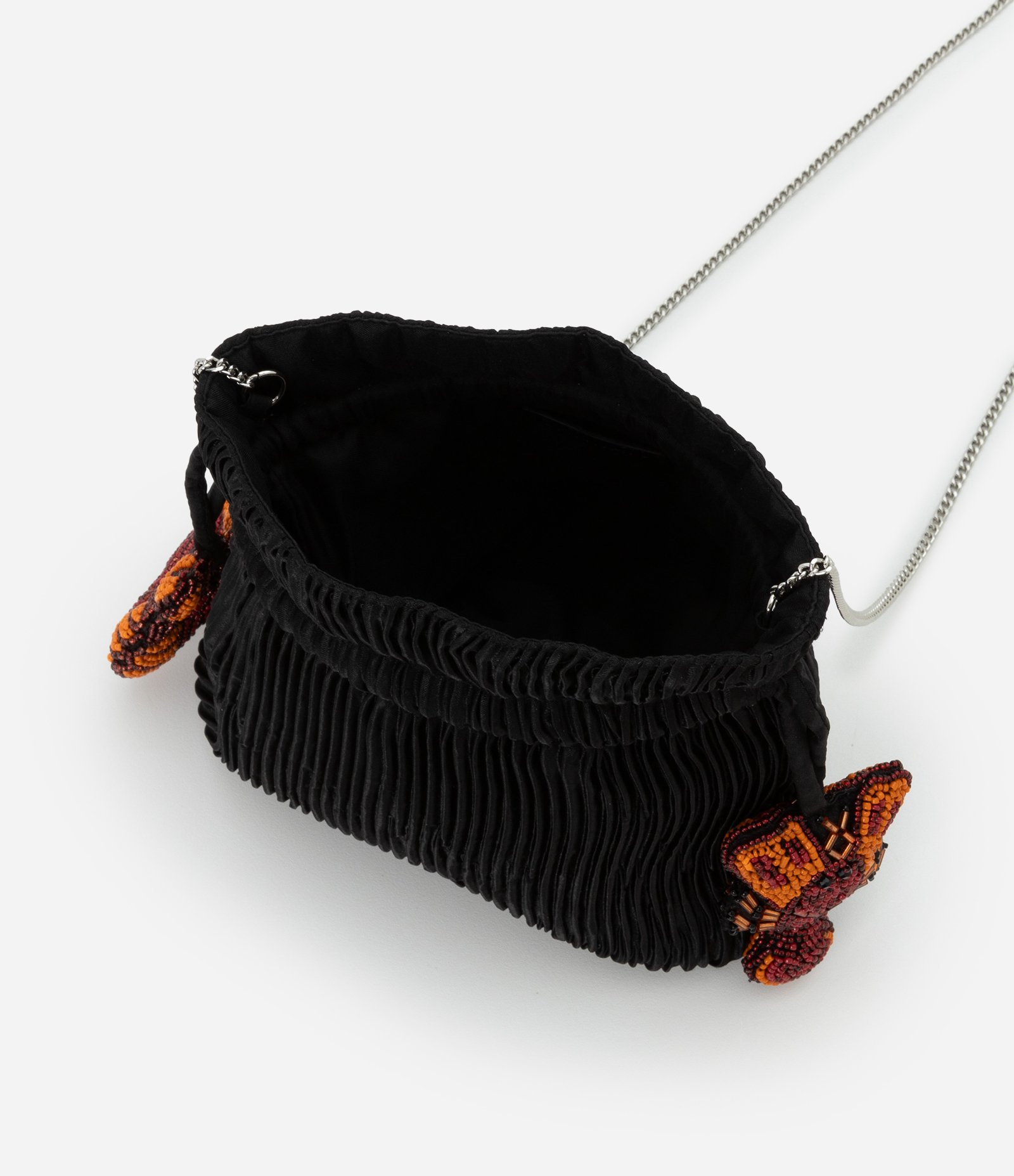 Bolsa Bucket Pequena Acetinada com Bordados de Lagosta e Caranguejo em Miçangas Preto 4