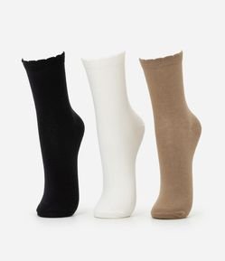 Kit 03 Meias Cano Médio em Algodão com Punho Ondulado