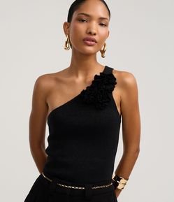 Blusa Ombro Só em Tricô com Flor no Ombro