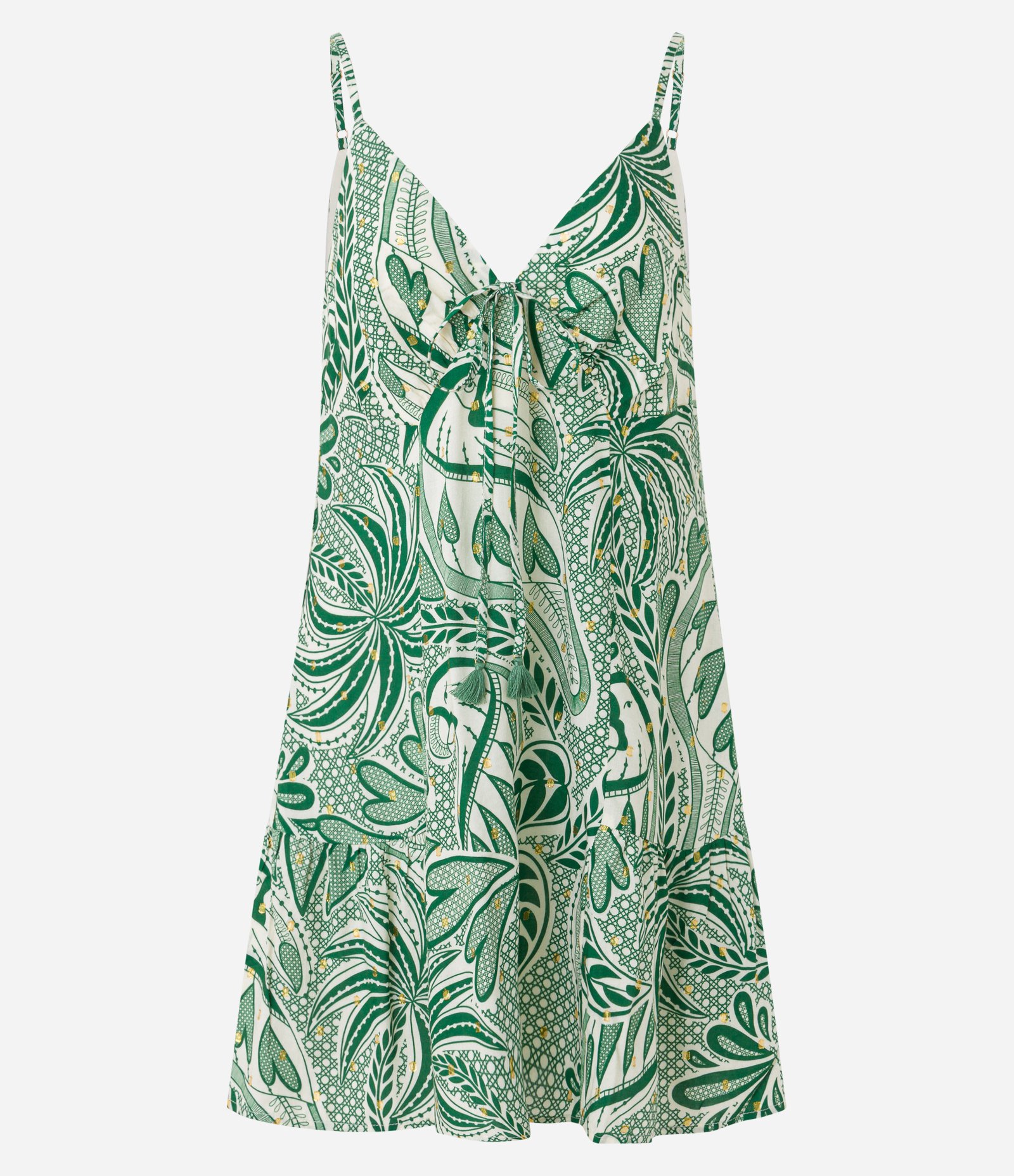 Vestido Evasê Curto em Viscose com Estampa Tropical Verde 4