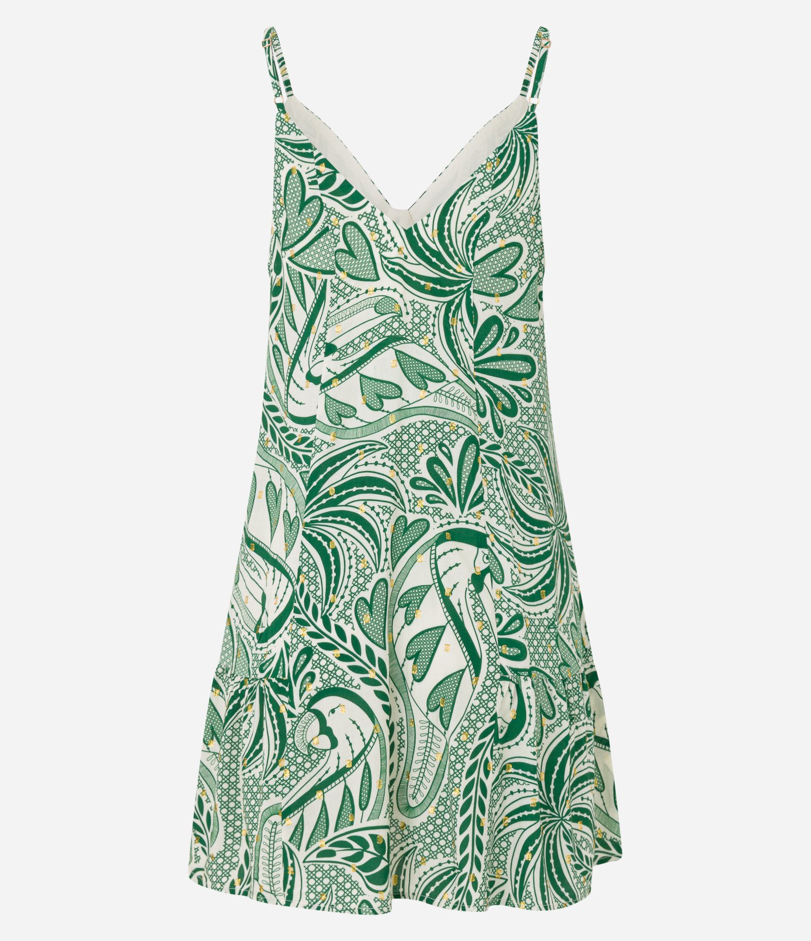Vestido Evasê Curto em Viscose com Estampa Tropical Verde 5