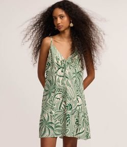 Vestido Evasê Curto em Viscose com Estampa Tropical