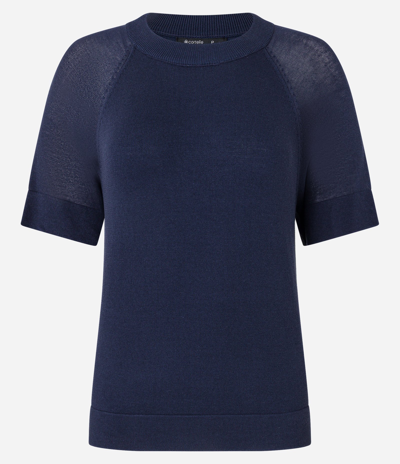 Blusa em Tricô com Cava Raglan e Manga Transparente Azul Marinho 5