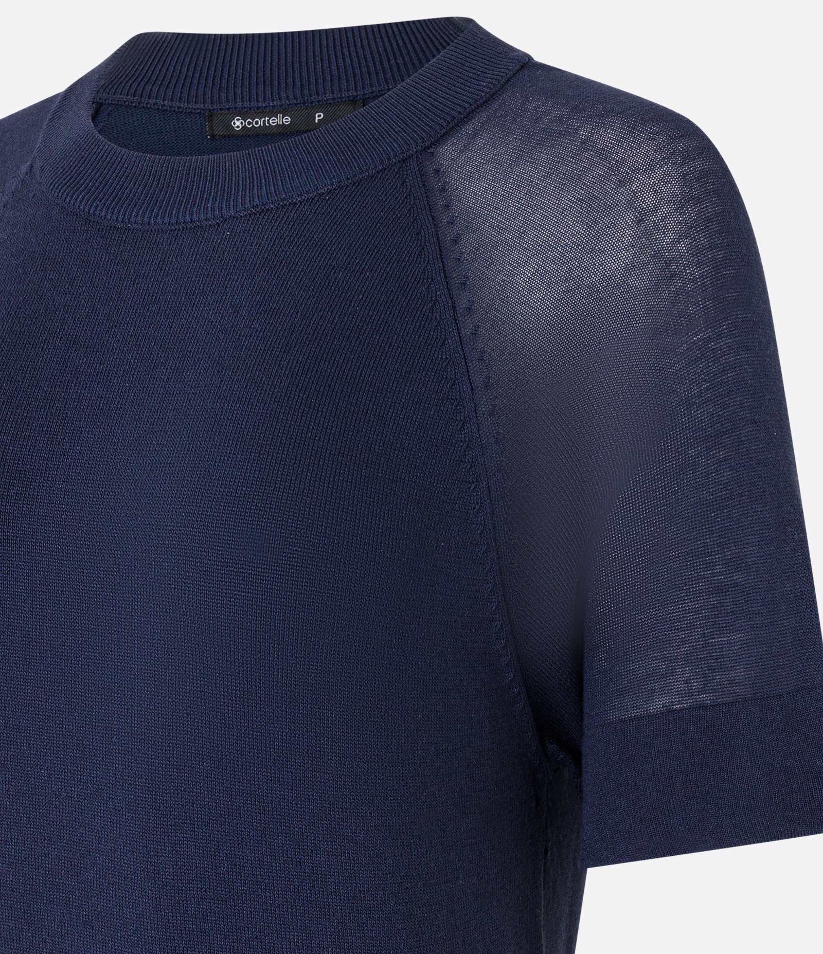 Blusa em Tricô com Cava Raglan e Manga Transparente Azul Marinho 6