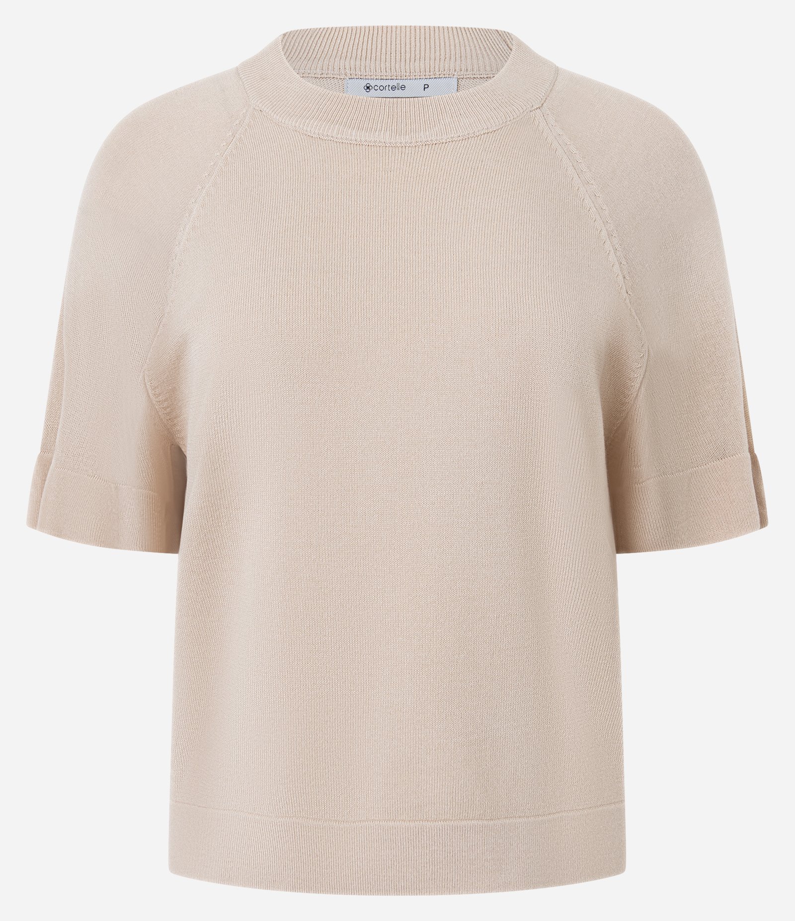 Blusa em Tricô com Cava Raglan e Manga Transparente Bege 5