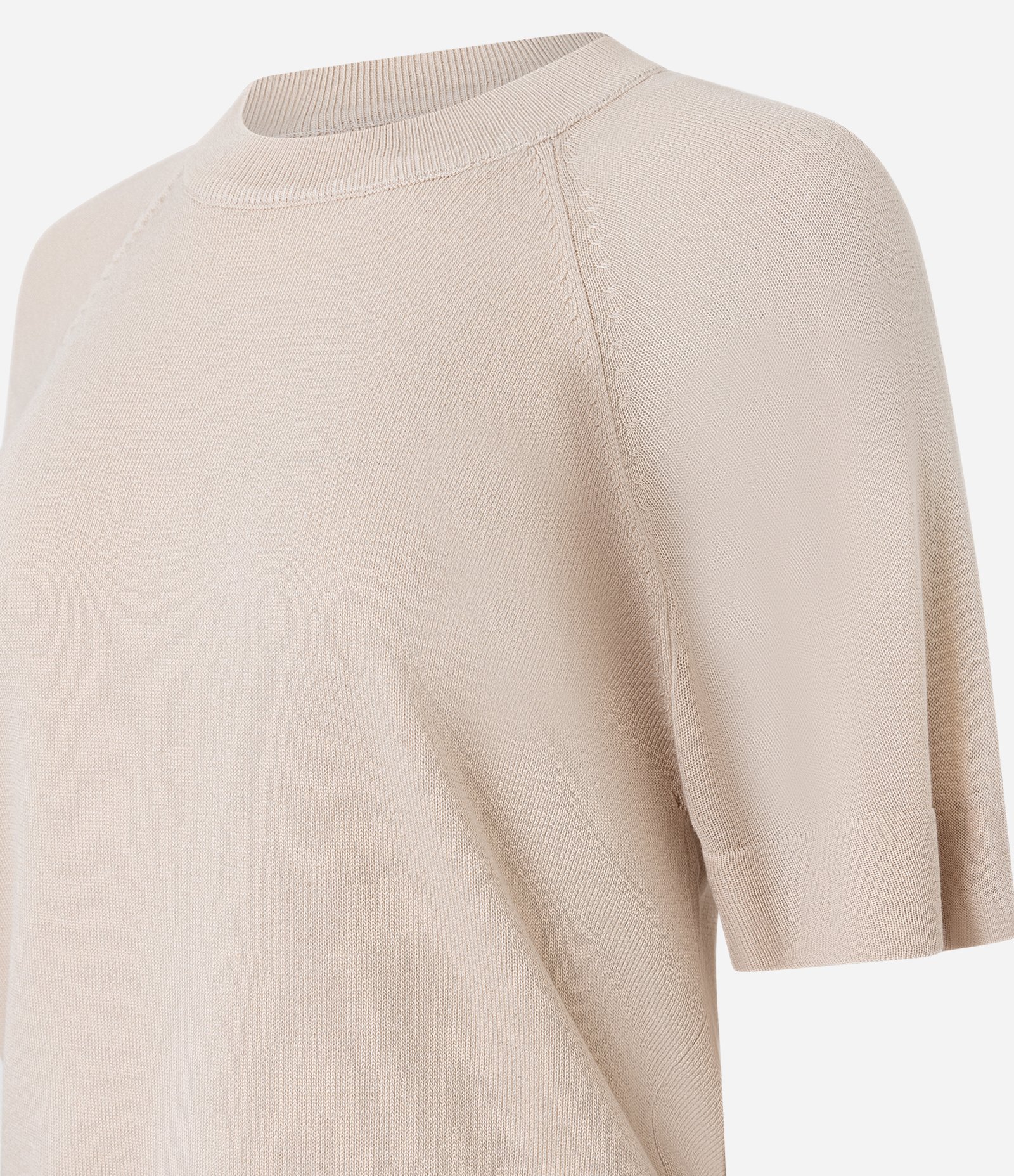 Blusa em Tricô com Cava Raglan e Manga Transparente Bege 6