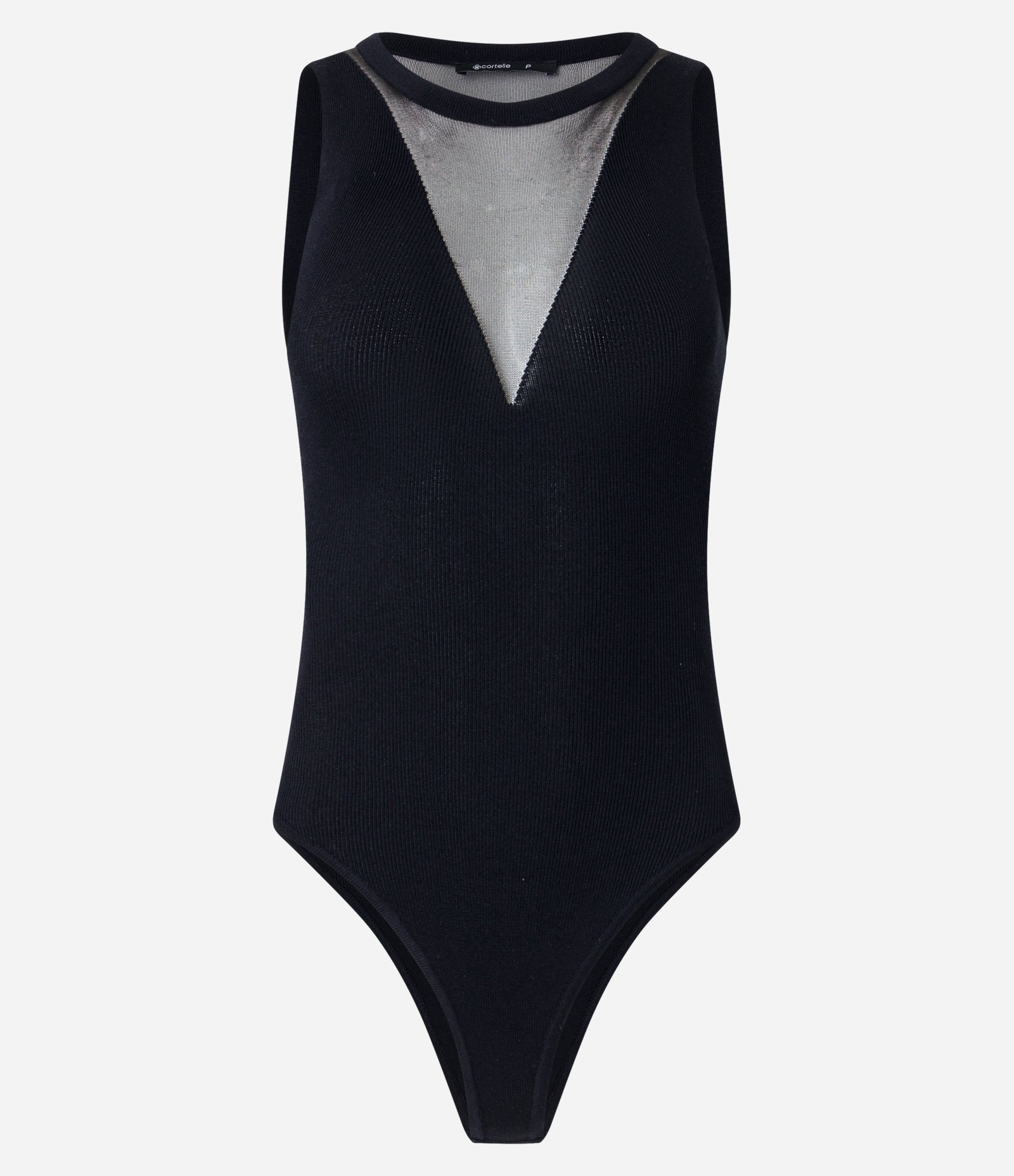 Body em Tricô com Decote V Transparente Preto 6